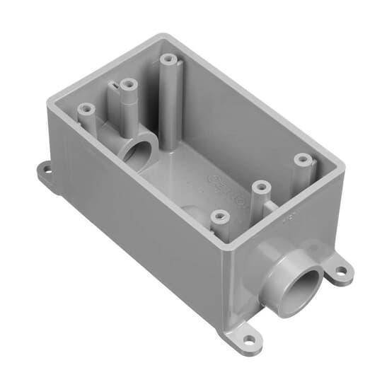 Carlon® E981DFN Type FSC Non-Metallic Rigid Shallow Style Device Box, PVC, 18 cu-in Capacity, 1 Gangs, 2 Outlets, 1 Knockouts, 4.54 in L x 2.8 in W x 2.3 in D