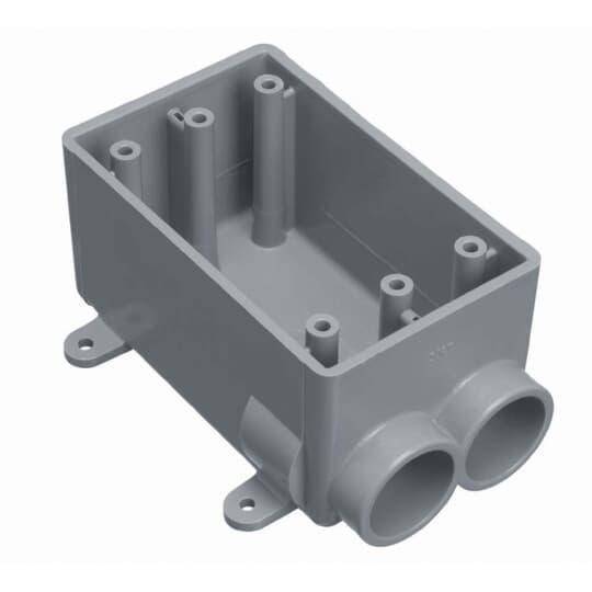 Carlon® E982DFN Type FSS Non-Metallic Rigid Shallow Style Device Box, PVC, 18 cu-in Capacity, 1 Gangs, 2 Outlets, 2 Knockouts, 4.54 in L x 2.8 in W x 2.42 in D