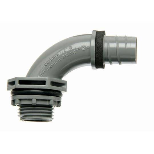 Carlon® Carflex® LN20DA-CTN 1-Piece Non-Metallic Liquid Tight Conduit Connector, 1/2 in Trade, 90 deg, PVC