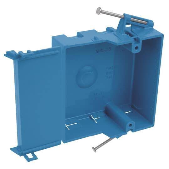 Carlon® SNO18-6R New Work Non-Metallic Outlet Box With Hinge Closure, PVC, 18 cu-in Capacity, 1 Gangs, 4-1/16 in L x 3-9/16 in W x 1-3/4 in D
