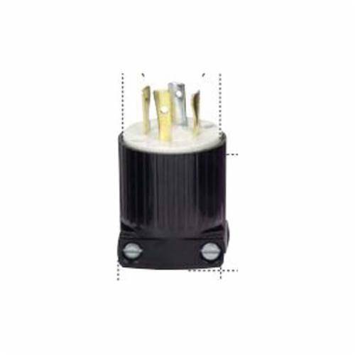 EATON Eaton Wiring Devices Arrow Hart™ L1420P Grounding Straight Locking Plug, 125/250 VAC, 20 A, 3 Poles, 4 Wires, Black/White
