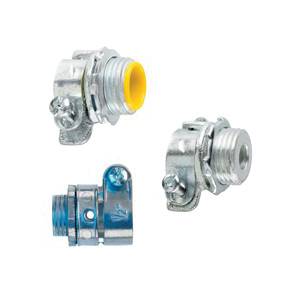 EATON Crouse-Hinds 722 Non-Insulated Straight Squeeze Connector, 4 in Trade, 4-19/32 in Cable Openings, For Use With Flexible Metallic Conduit Fitting, Malleable Iron, Zinc Plated