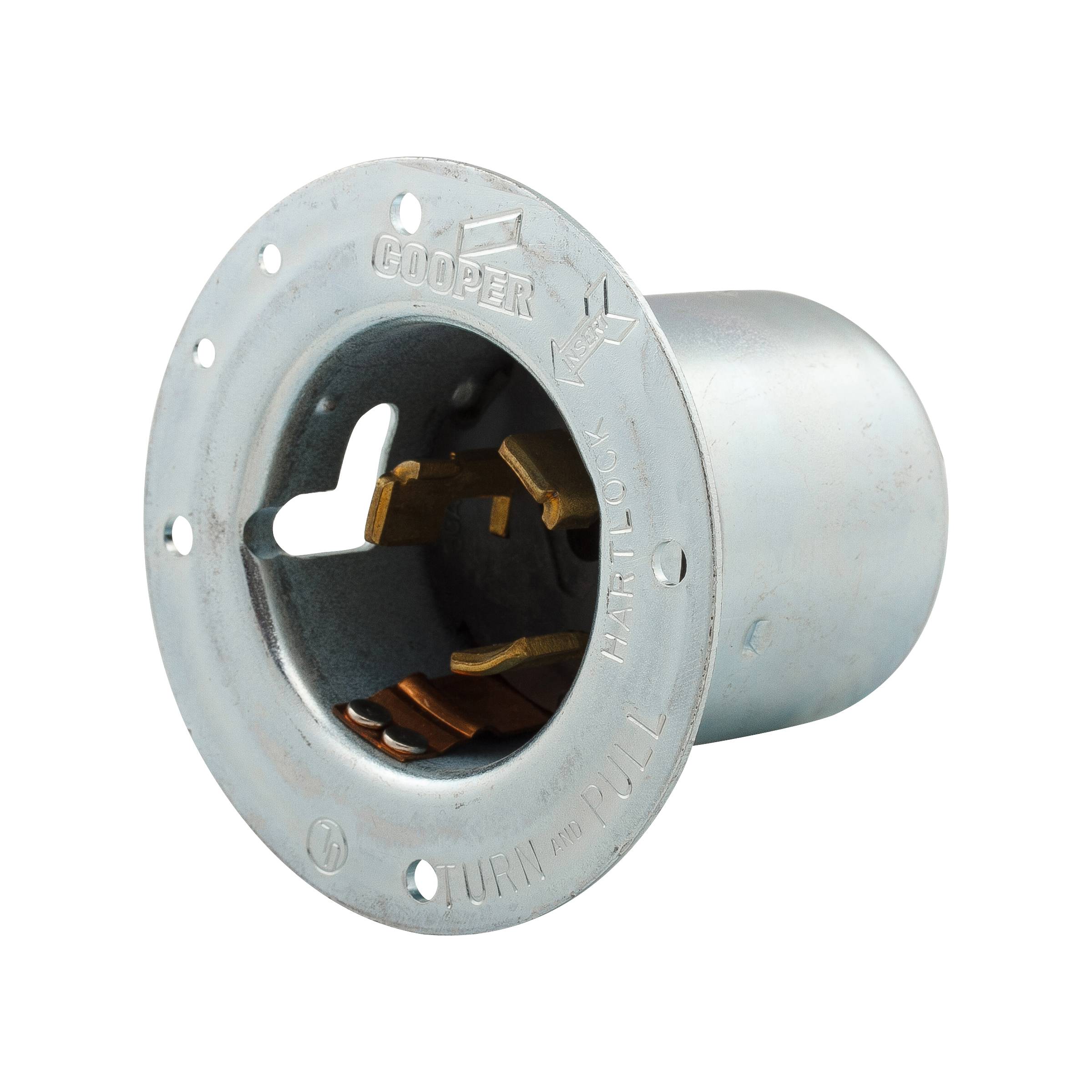EATON Hart-Lock® CS8375 3-Phase Locking Flanged Inlet, 250 VAC, 50 A, 3 Poles, 4 Wires, Steel