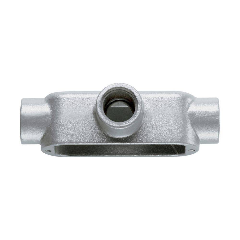 T&B® T400M 35 Series Type T Conduit Body, 4 in Hub, 324 cu-in Capacity, Malleable Iron, Aluminum Acrylic Coated/Zinc Plated