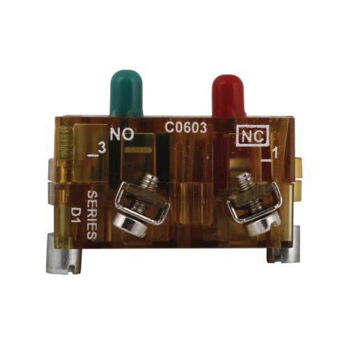 EATON 10250T1E Heavy Duty Logic Level Contact Block, 30.5 mm, 1NC-1NO Contact, 0.5 A at 120 VAC/VDC Contact, Palladium Contact, Momentary Action, Gray