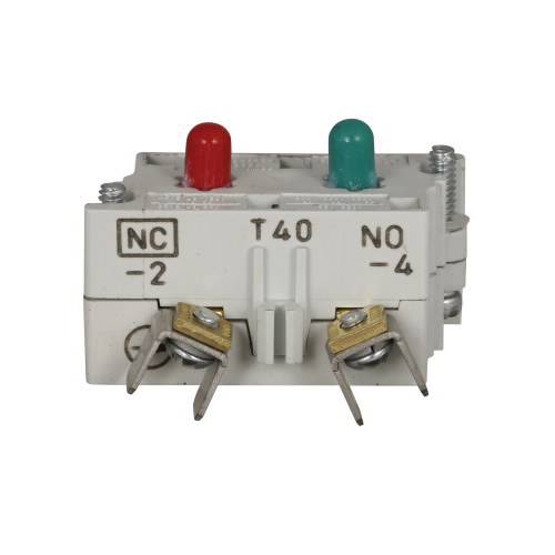 EATON 10250T40 Heavy Duty Standard Contact Block With Red Run/Green Off Light, 30.5 mm, 1NC-1NO Contact, 10 A at 600 VAC, 5 A at 250 VDC Contact, Silver Contact, Momentary Action, Gray