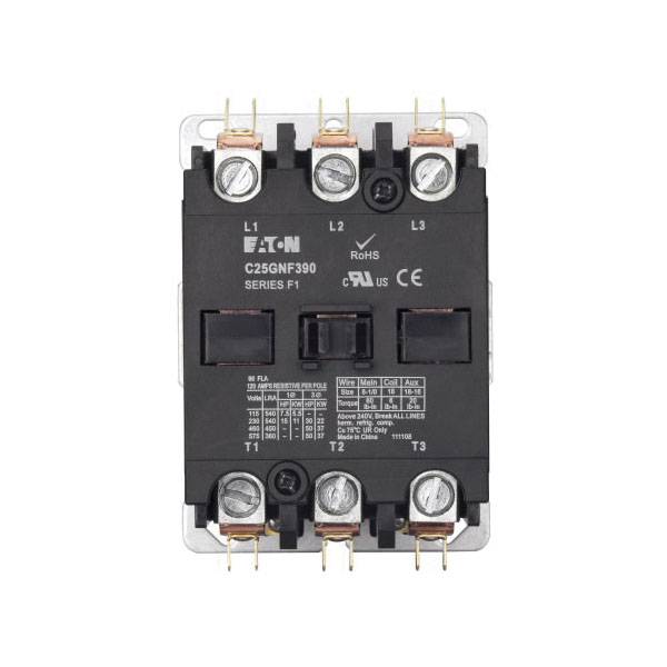 EATON C25GNF390T Non-Reversing Definite Purpose AC Contactor, 24 VAC V Coil, 90 A, 3 Poles