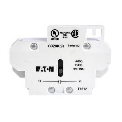 EATON C320KGS8 Auxiliary Contact, 600 VAC, 250 VDC, 5/10 A, 1 Contacts, Silver Cadmium Alloy