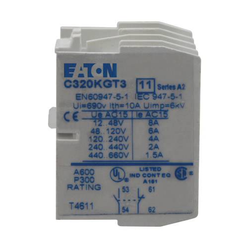 EATON C320KGT3 Heavy Duty Auxiliary Contact Kit, 600 VAC, 10 A, 4 Contacts, Silver Cadmium Alloy