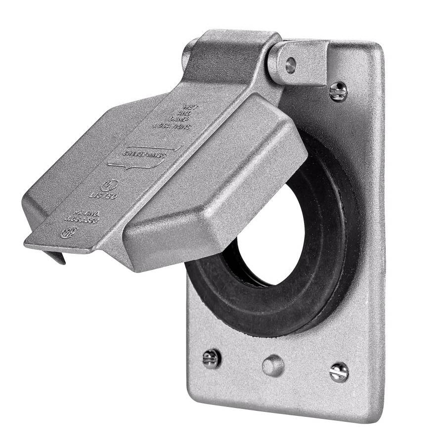 EATON WLRS1 WLRS Single Spring Door Cover, 1-3/8 in Dia, 2.91 in L x 1.16 in W x 4.44 in D, (1) Receptacle Cover, Copper-Free Aluminum