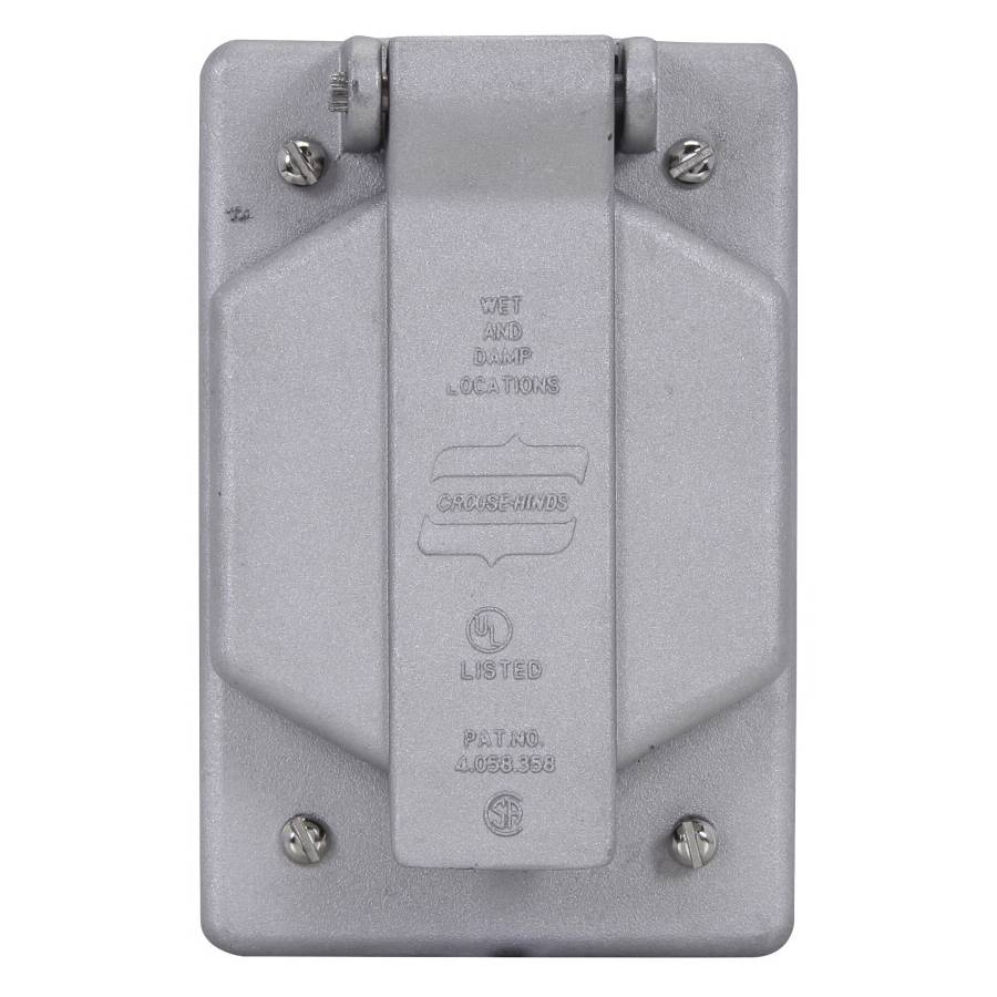 EATON WLRS1 WLRS Single Spring Door Cover, 1-3/8 in Dia, 2.91 in L x 1.16 in W x 4.44 in D, (1) Receptacle Cover, Copper-Free Aluminum