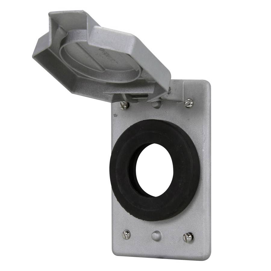 EATON WLRS1 WLRS Single Spring Door Cover, 1-3/8 in Dia, 2.91 in L x 1.16 in W x 4.44 in D, (1) Receptacle Cover, Copper-Free Aluminum
