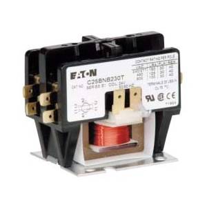 EATON C25BNB230T Non-Reversing Definite Purpose Control Contactor, 24 VAC V Coil, 30 A Inductive/40 A Resistive, 2 Poles