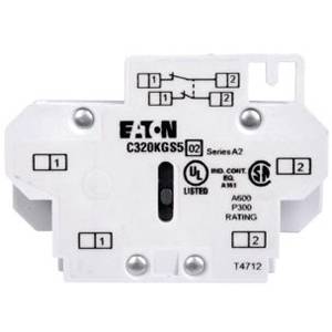 EATON C320KGS6 Auxiliary Contact, 600 VAC, 250 VDC, 5/10 A, 2 Contacts, Silver Cadmium Alloy