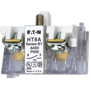EATON HT8A HT800 Oil/Watertight Contact Block, 30.5 mm, 1NO Contact, 12 A at 600 VAC Contact, Gold Plated Contact, Momentary Action, White