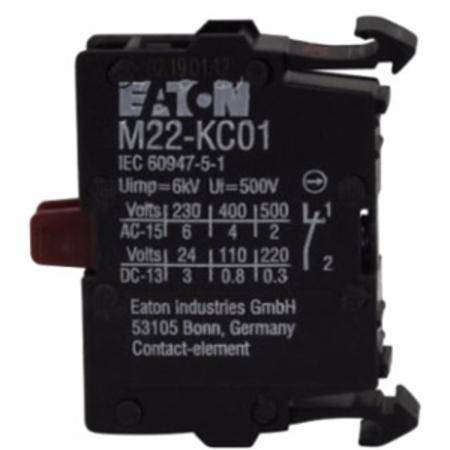 EATON RMQ-Titan® M22-KC01 Contact Block, 22.5 mm, 1NC Contact, 4 A at 230 VAC, 2 A at 500 VAC Contact, Momentary Action, Black