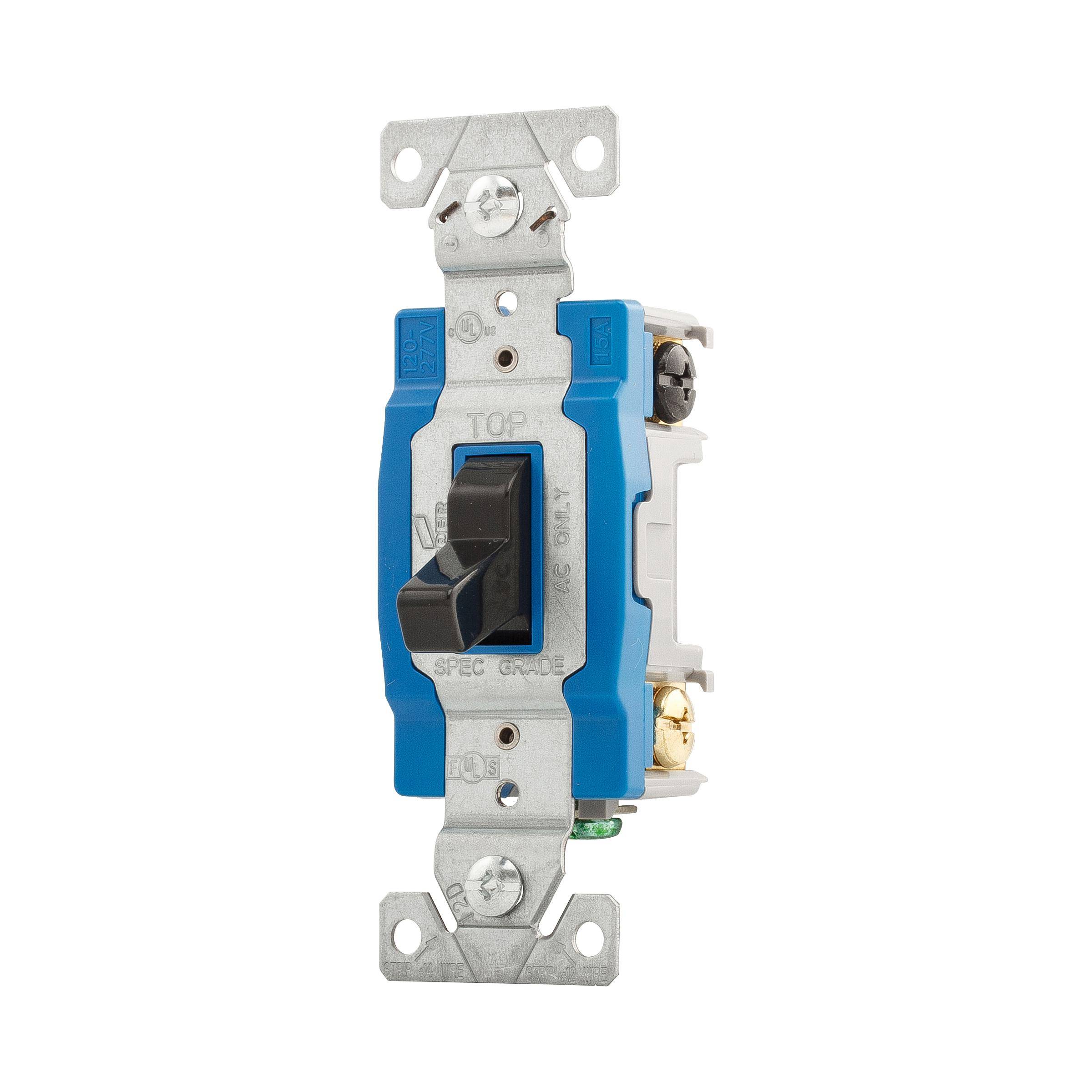 EATON Arrow Hart® 1203BK 1200 3-Way Construction Grade Toggle Switch, 120/277 VAC, 15 A, 1/2 hp