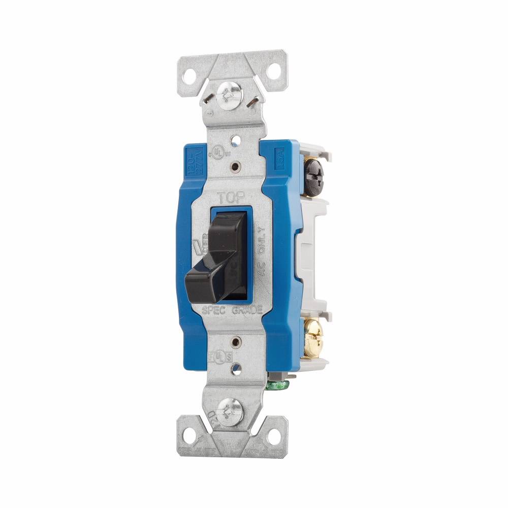 EATON Arrow Hart® 1203BK 1200 3-Way Construction Grade Toggle Switch, 120/277 VAC, 15 A, 1/2 hp