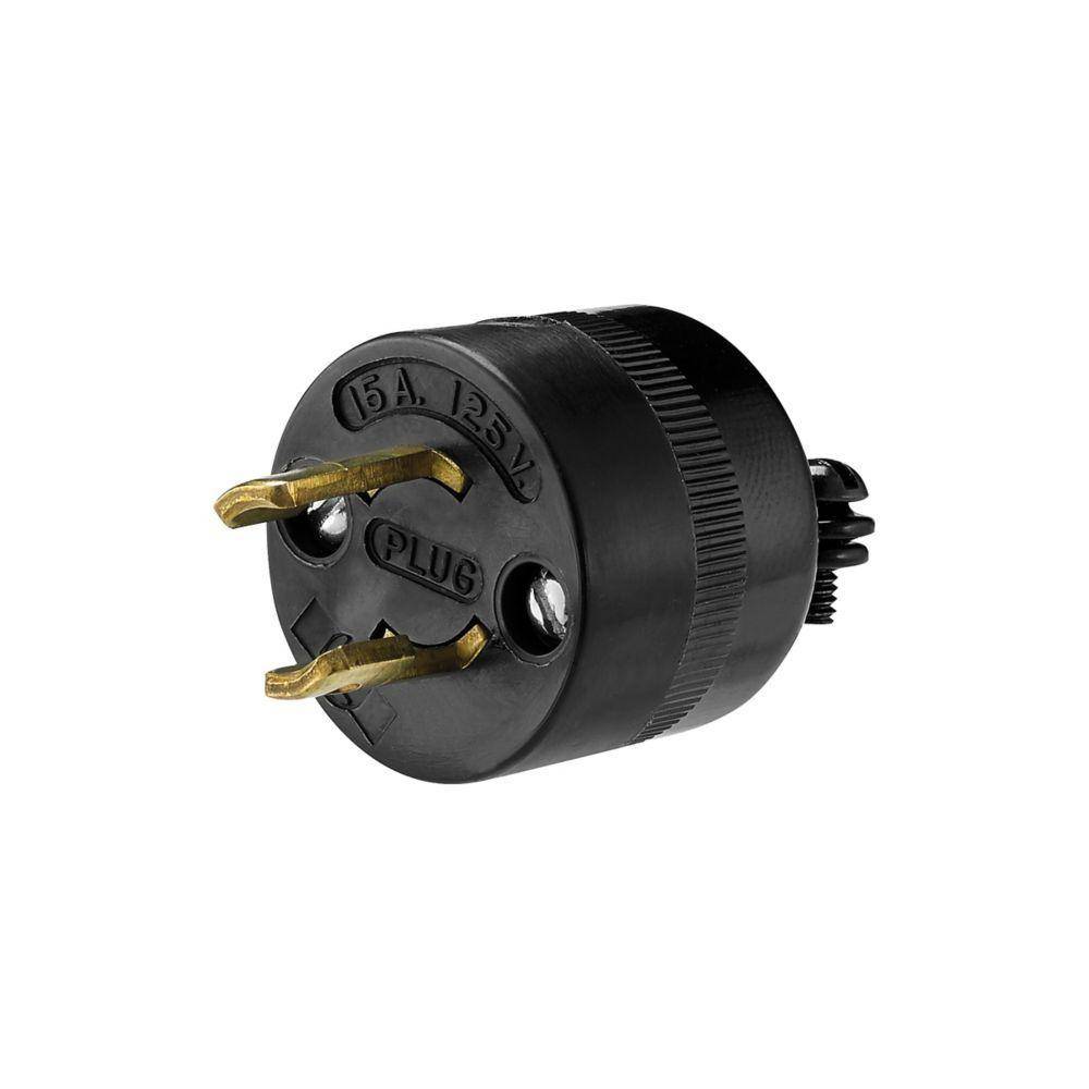 EATON Eaton Wiring Devices Arrow Hart™ Hart-Lock® AutoGrip™ 7465N Straight Locking Plug, 125 VAC, 15 A, 2 Poles, 2 Wires, Black