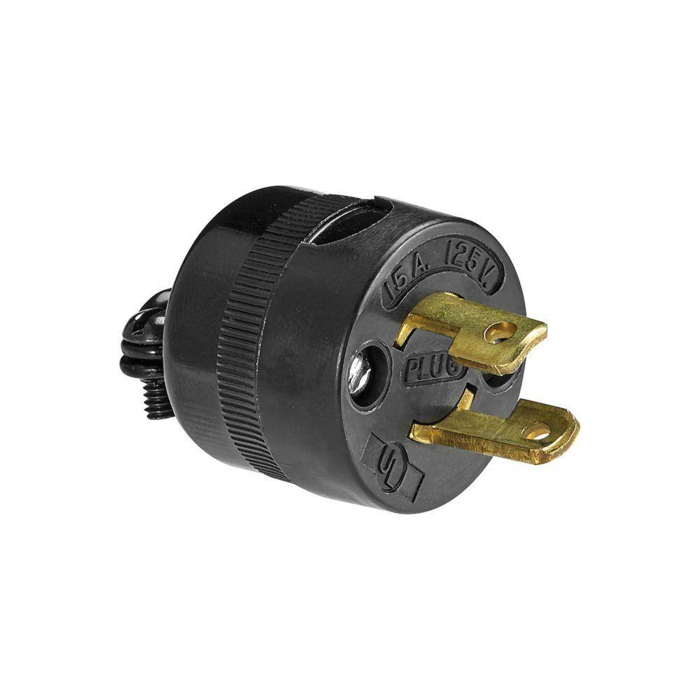 EATON Eaton Wiring Devices Arrow Hart™ Hart-Lock® AutoGrip™ 7465N Straight Locking Plug, 125 VAC, 15 A, 2 Poles, 2 Wires, Black