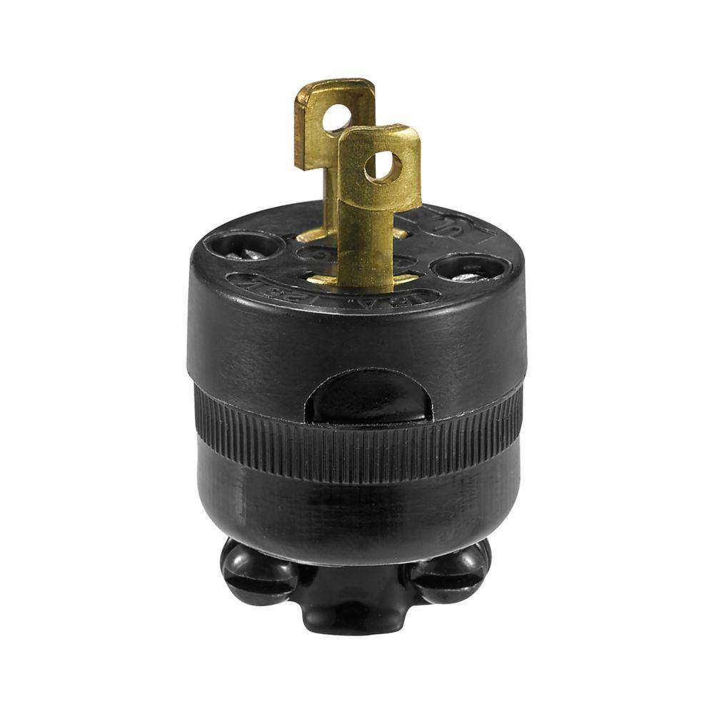 EATON Eaton Wiring Devices Arrow Hart™ Hart-Lock® AutoGrip™ 7465N Straight Locking Plug, 125 VAC, 15 A, 2 Poles, 2 Wires, Black