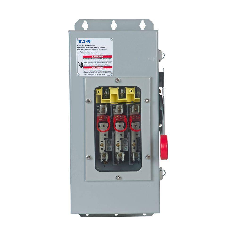 EATON DH361FDKWJ Heavy duty fusible safety switch, 600 V, 30 A, 7.5, 10, 15, 20 hp, 3 Poles