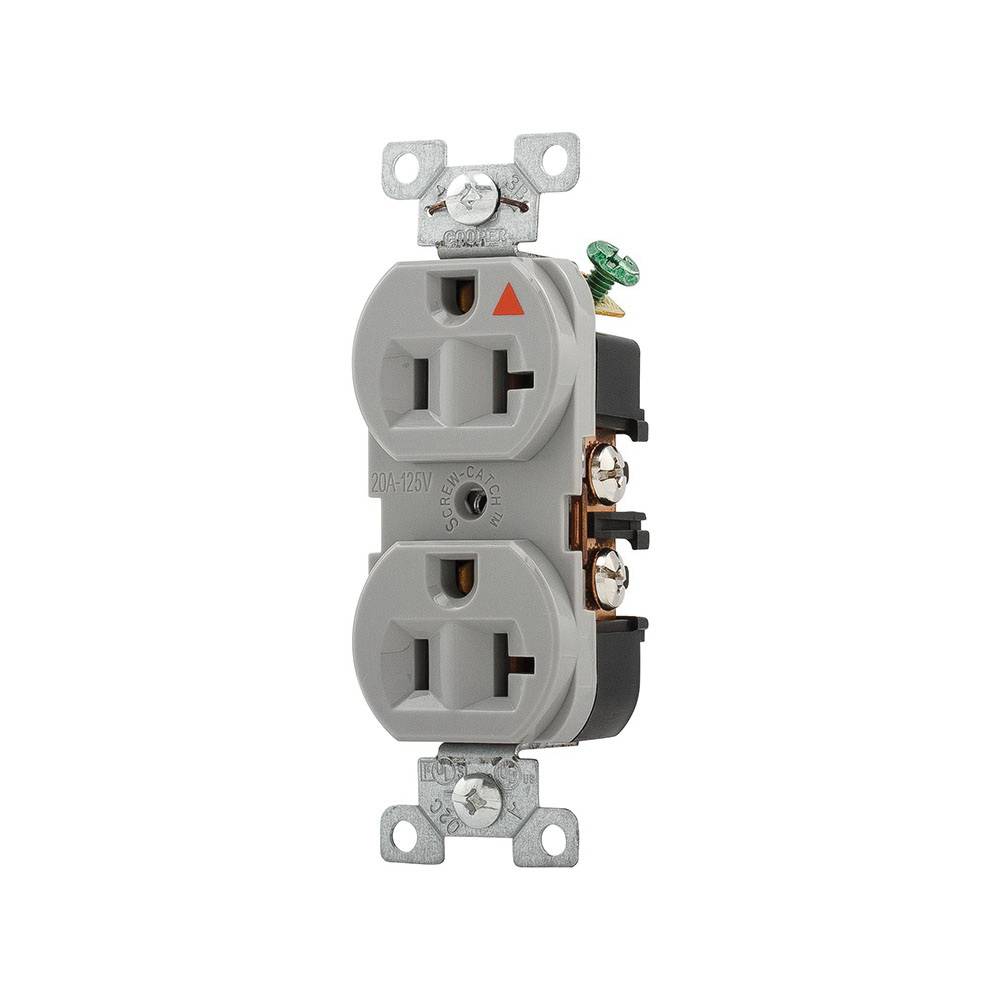 EATON Arrow Hart® IG5362GY IG5362 Duplex Grounding Isolated Straight Blade Receptacle, 125 VAC, 20 A, 2 Poles, 3 Wires, Gray