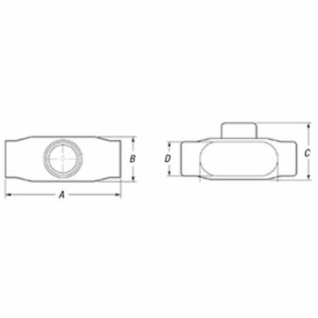 T&B® BlueKote® T37 Type T Conduit Body, 1 in Hub, Form 7 Form, 16.9 cu-in Capacity, Iron, Epoxy Powder Coated/Zinc Plated