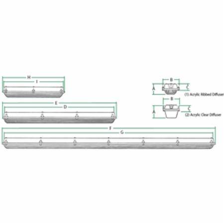 4', 120 to 277 VAC, Engineered Products Company G4L2-T8-CLM Fluorescent Ceiling Mount Light Fixture, 2 Lamp