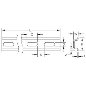 1.38" x 0.3" x 6.6', Pentair PDR7-2M-5-2 ERIFLEX® Perforated DIN Rail
