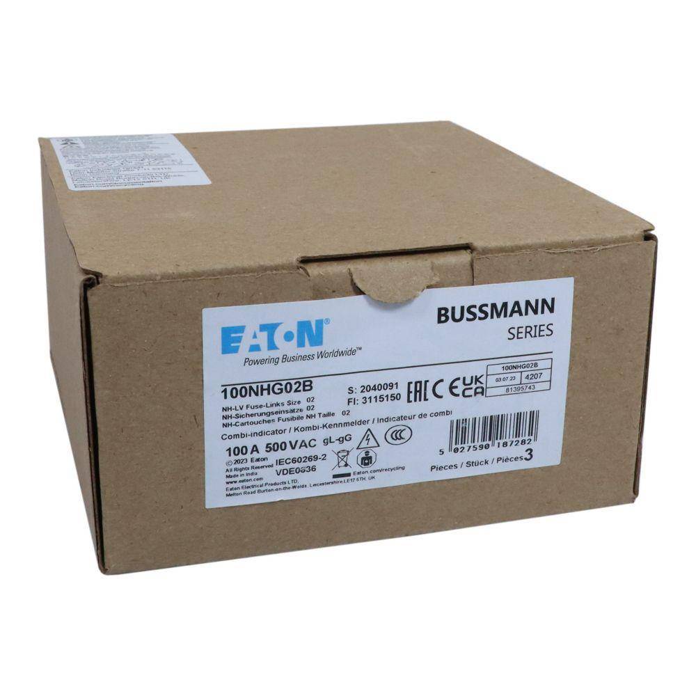 Edison 100NHG02B Fuse Link With Metal Gripping Lug, 500 VAC, 100 A