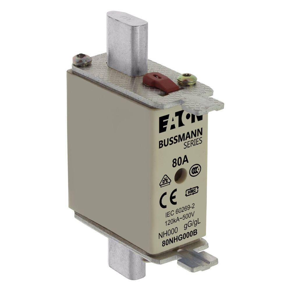 Edison 10NHG000B Size 000 Class gG/gL Dual Indicator NH Fuse Link With Metal Gripping Lugs, 500 VAC/250 VDC, 10 A, For Use With Bussmann NH Size Photovoltaic Fuse, Ceramic