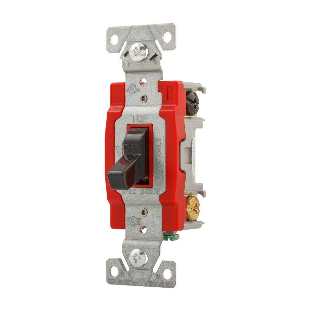 EATON Arrow Hart® 1222BK 1220 Automatic Grounding Construction Grade Toggle Switch, 120/277 V, 20 A, 1 hp Power Rating