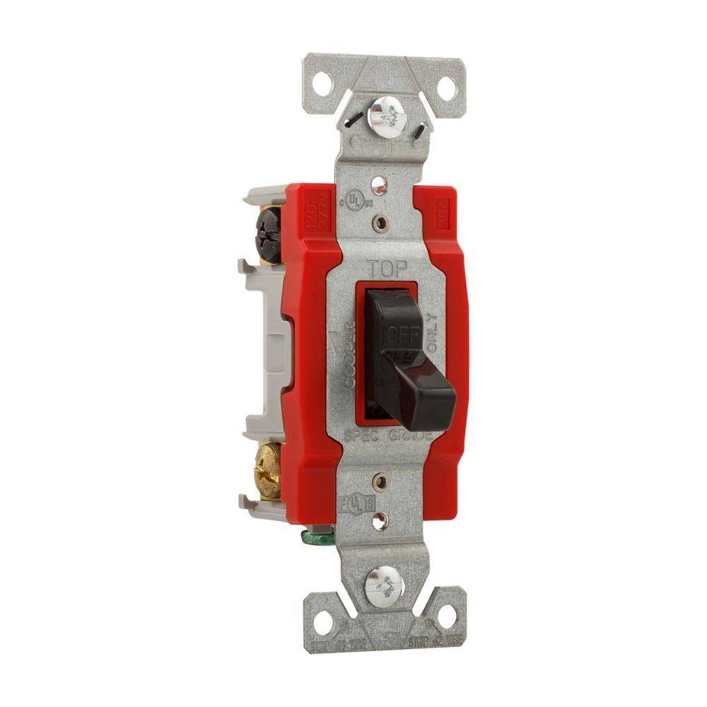 EATON Arrow Hart® 1222BK 1220 Automatic Grounding Construction Grade Toggle Switch, 120/277 V, 20 A, 1 hp Power Rating