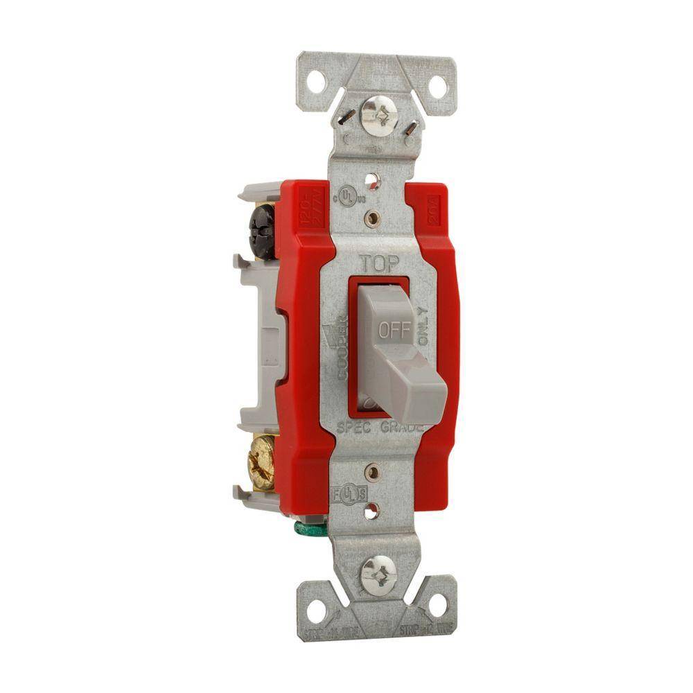 EATON Arrow Hart® 1222GY 1220 Automatic Grounding Construction Grade Toggle Switch, 120/277 V, 20 A, 1 hp Power Rating