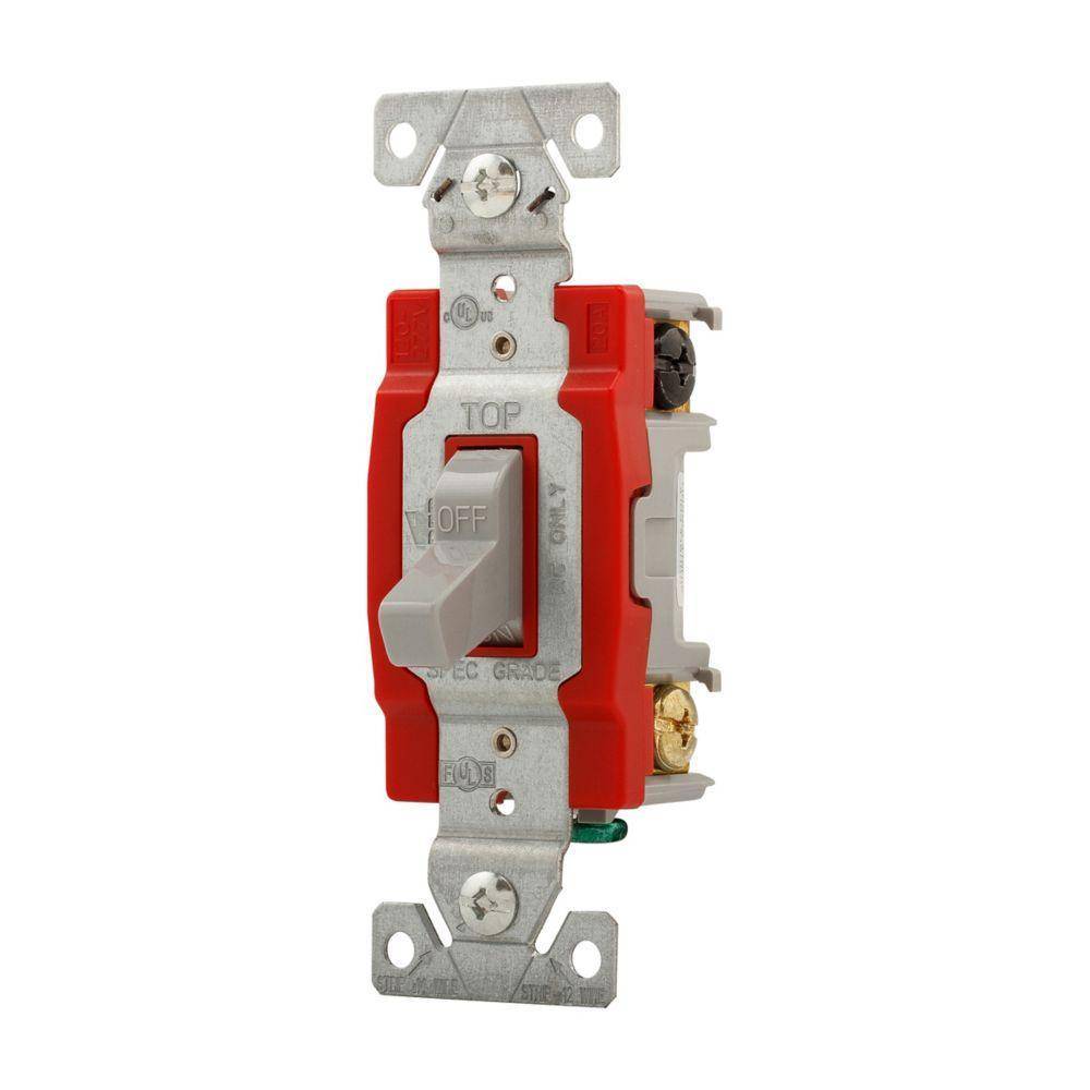 EATON Arrow Hart® 1222GY 1220 Automatic Grounding Construction Grade Toggle Switch, 120/277 V, 20 A, 1 hp Power Rating