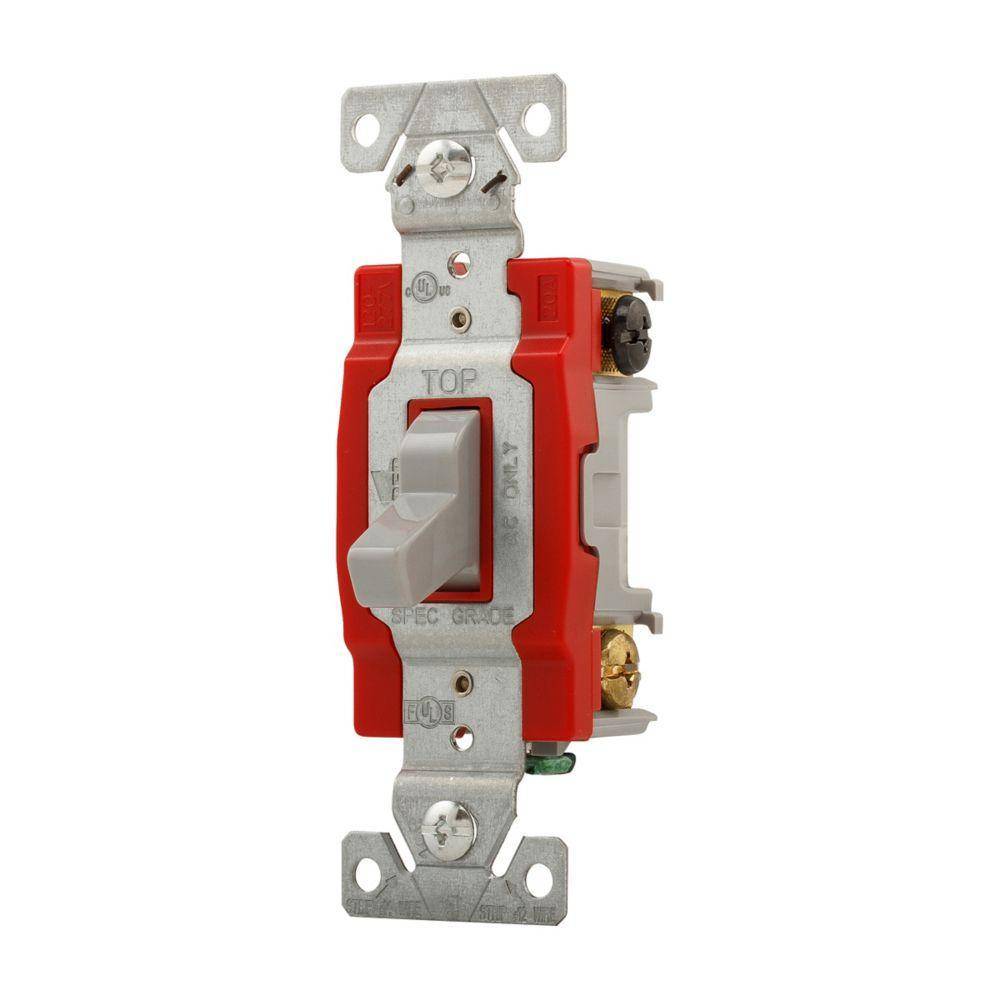 EATON Arrow Hart® 1223GY 1220 3-Way Construction Grade Toggle Switch, 120/277 V, 20 A, 1 hp Power Rating