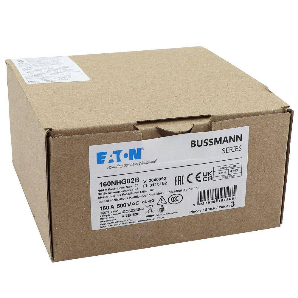 Edison Bussmann 160NHG02B NH Fuse Link, 500 VAC, 160 A, For Use With Class C gG/gL Fuse, Ceramic