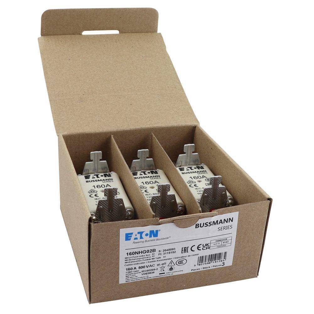 Edison Bussmann 160NHG02B NH Fuse Link, 500 VAC, 160 A, For Use With Class C gG/gL Fuse, Ceramic