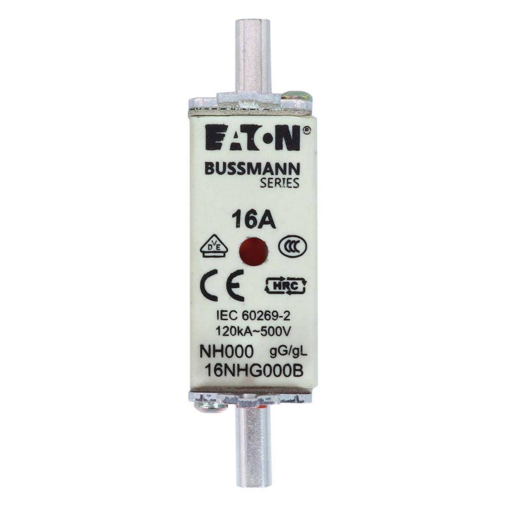 Edison Bussmann 16NHG000B Size 000 Dual Indicator NH Fuse Link, 500 V, 16 A, For Use With Bussmann NH Size Photovoltaic Fuse, Class C gG/gL Fuse, Ceramic