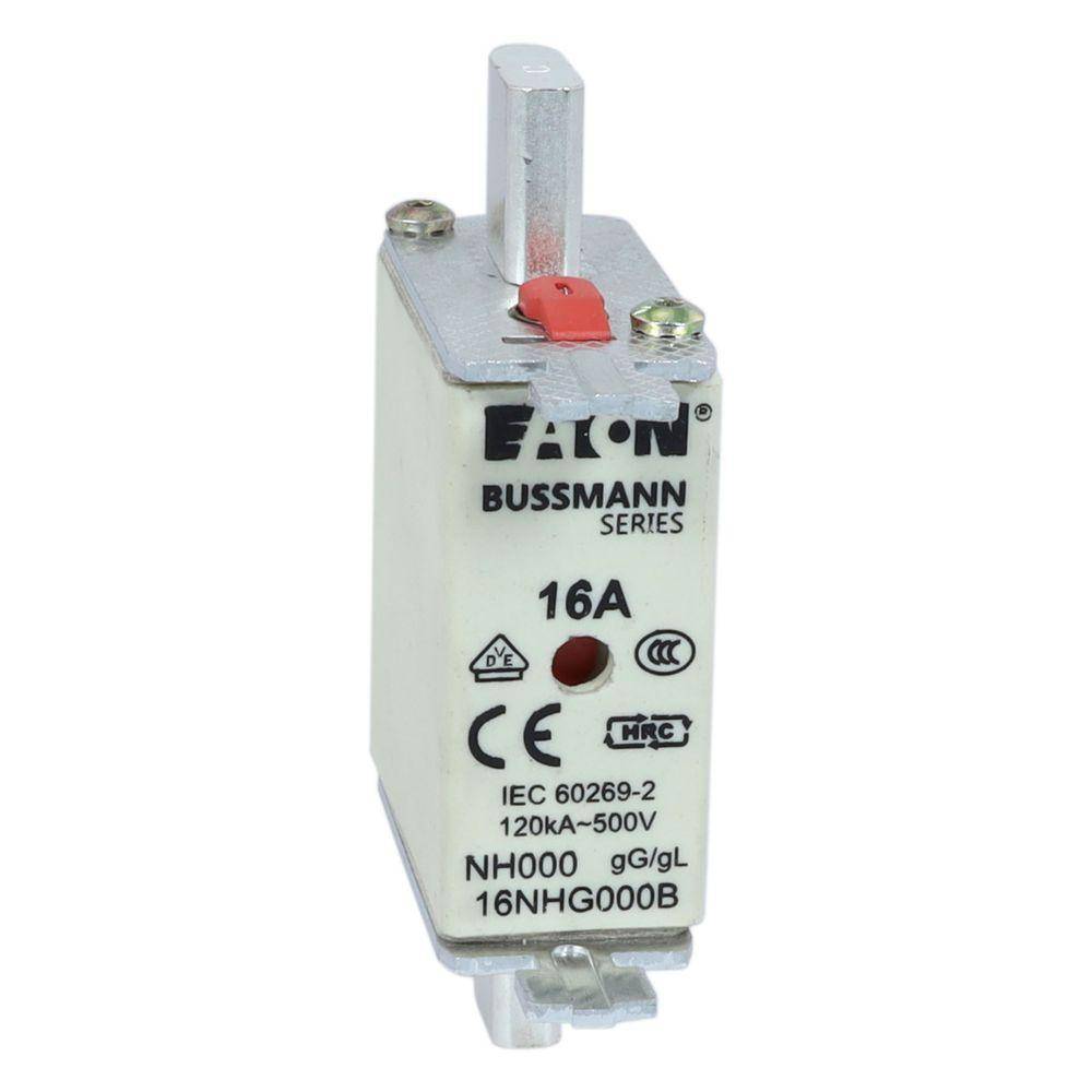 Edison Bussmann 16NHG000B Size 000 Dual Indicator NH Fuse Link, 500 V, 16 A, For Use With Bussmann NH Size Photovoltaic Fuse, Class C gG/gL Fuse, Ceramic