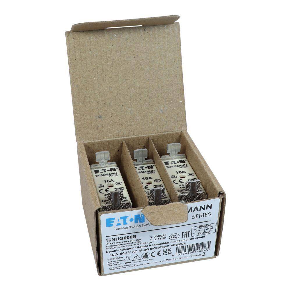 Edison Bussmann 16NHG000B Size 000 Dual Indicator NH Fuse Link, 500 V, 16 A, For Use With Bussmann NH Size Photovoltaic Fuse, Class C gG/gL Fuse, Ceramic