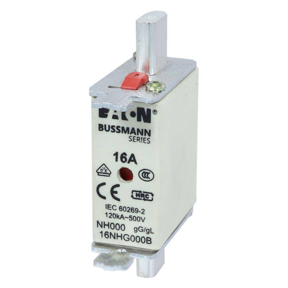 Edison Bussmann 16NHG000B Size 000 Dual Indicator NH Fuse Link, 500 V, 16 A, For Use With Bussmann NH Size Photovoltaic Fuse, Class C gG/gL Fuse, Ceramic