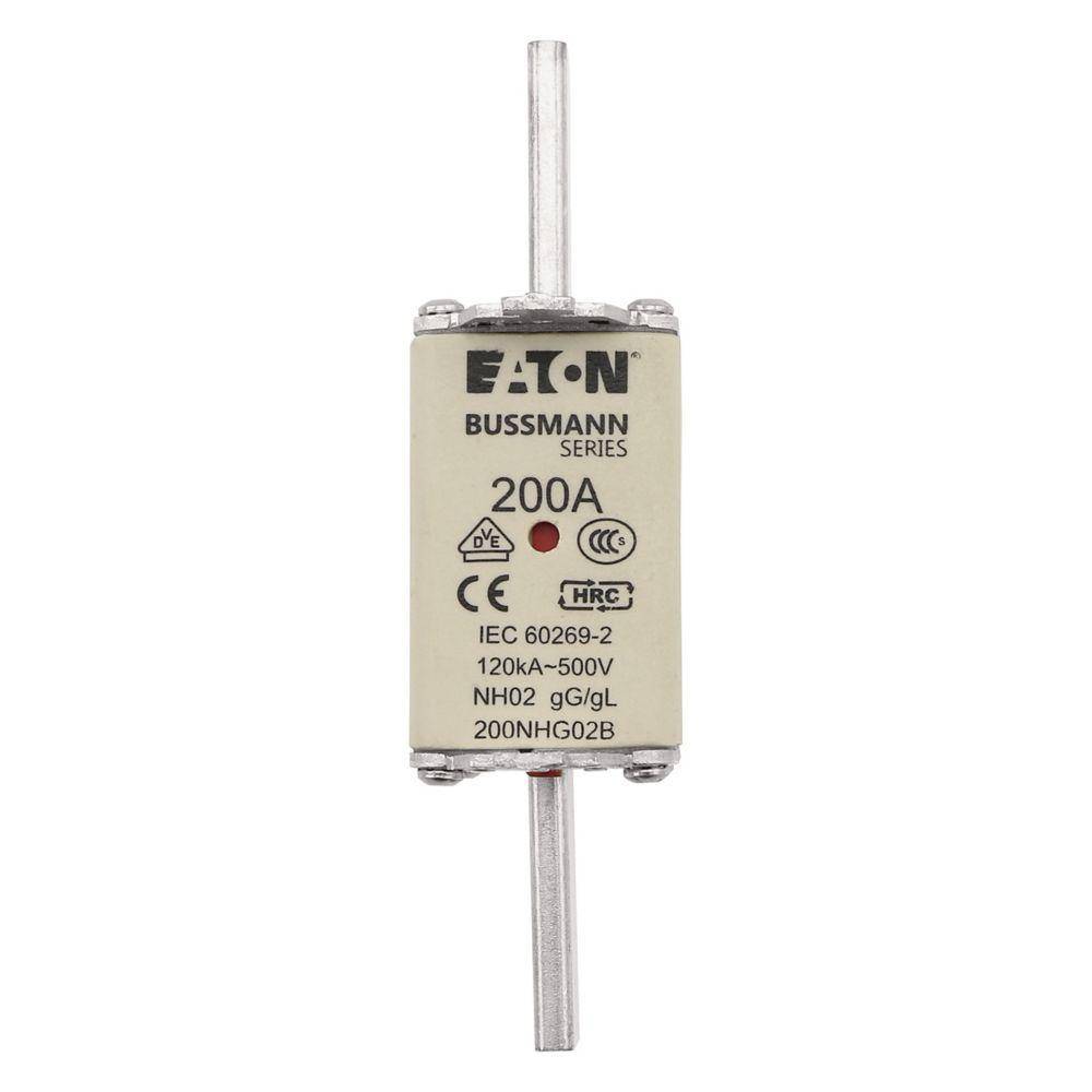 EATON Bussmann Edison 200NHG02B Size 02 Dual Indicator NH Fuse Link, 500 V, 200 A, For Use With Bussmann NH Size Photovoltaic Fuse, Class C gG/gL Fuse, Ceramic
