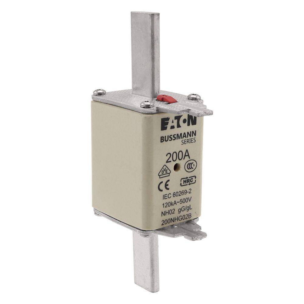 EATON Bussmann Edison 200NHG02B Size 02 Dual Indicator NH Fuse Link, 500 V, 200 A, For Use With Bussmann NH Size Photovoltaic Fuse, Class C gG/gL Fuse, Ceramic