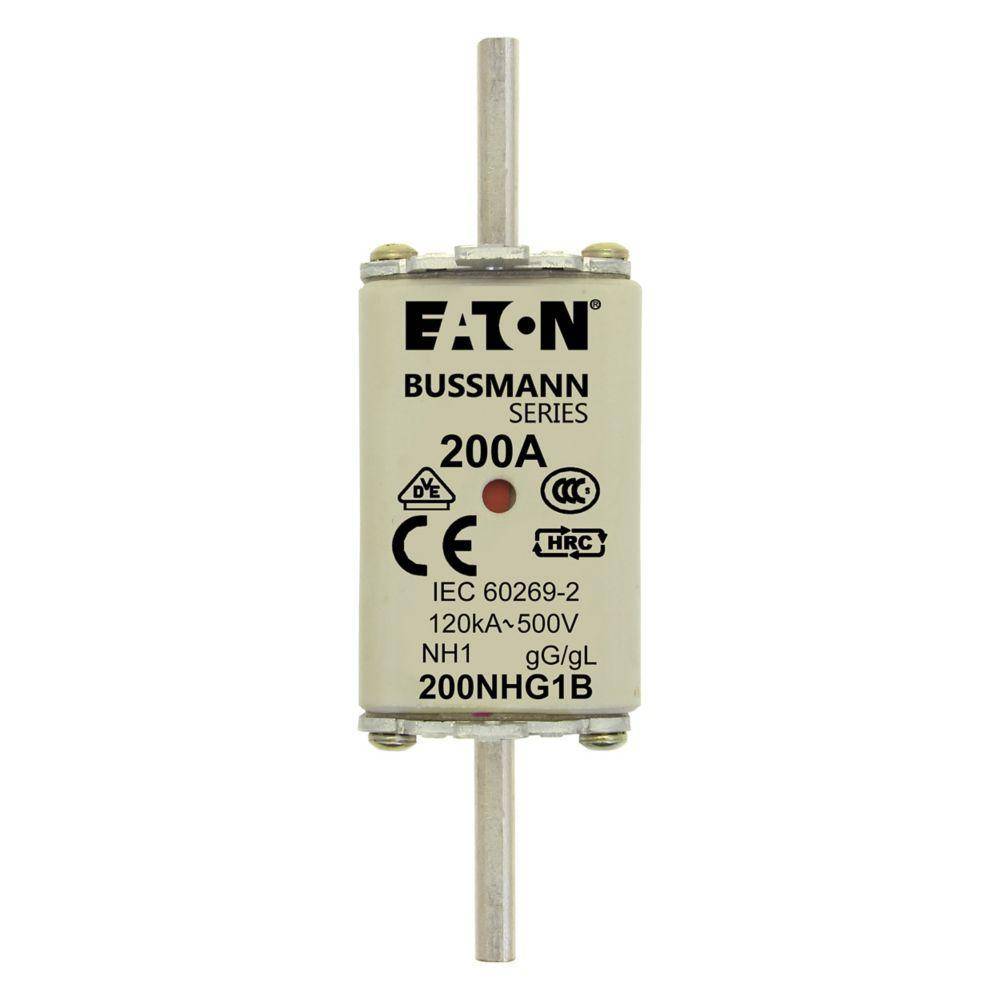 Edison Bussmann 200NHG1B Size 1 Dual Indicator NH Fuse Link, 500 V, 200 A, For Use With Bussmann NH Size Photovoltaic Fuse, Class C gG/gL Fuse, Ceramic