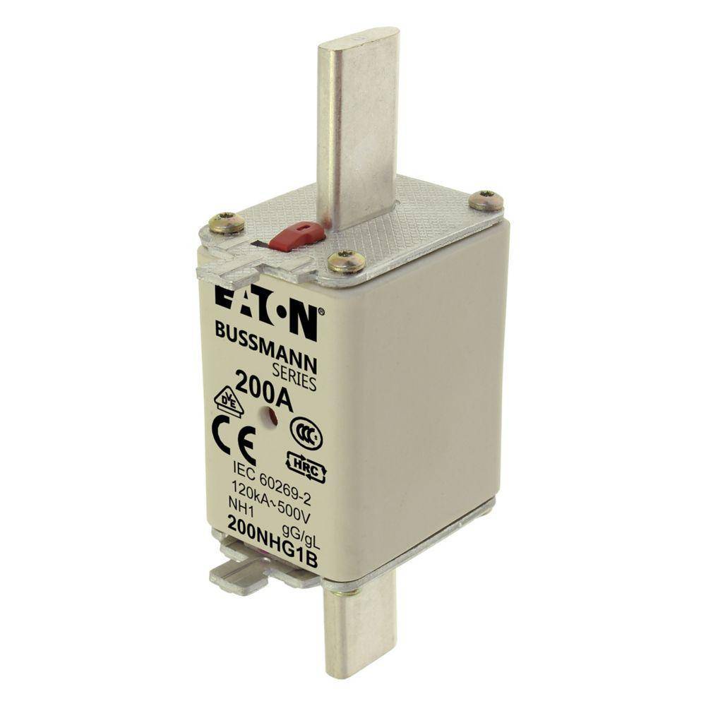 Edison Bussmann 200NHG1B Size 1 Dual Indicator NH Fuse Link, 500 V, 200 A, For Use With Bussmann NH Size Photovoltaic Fuse, Class C gG/gL Fuse, Ceramic