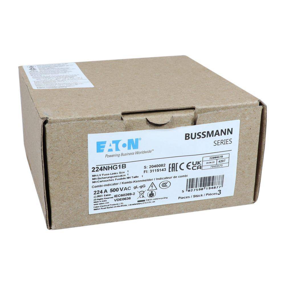 Edison Bussmann 224NHG1B NH Fuse Link, 500 VAC, 224 A, For Use With Class C gG/gL Fuse, Ceramic