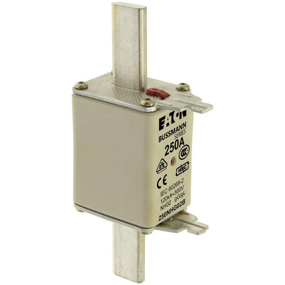 Edison Bussmann 250NHG02B Size 02 Dual Indicator NH Fuse Link, 500 V, 250 A, For Use With Bussmann NH Size Photovoltaic Fuse, Class C gG/gL Fuse, Ceramic