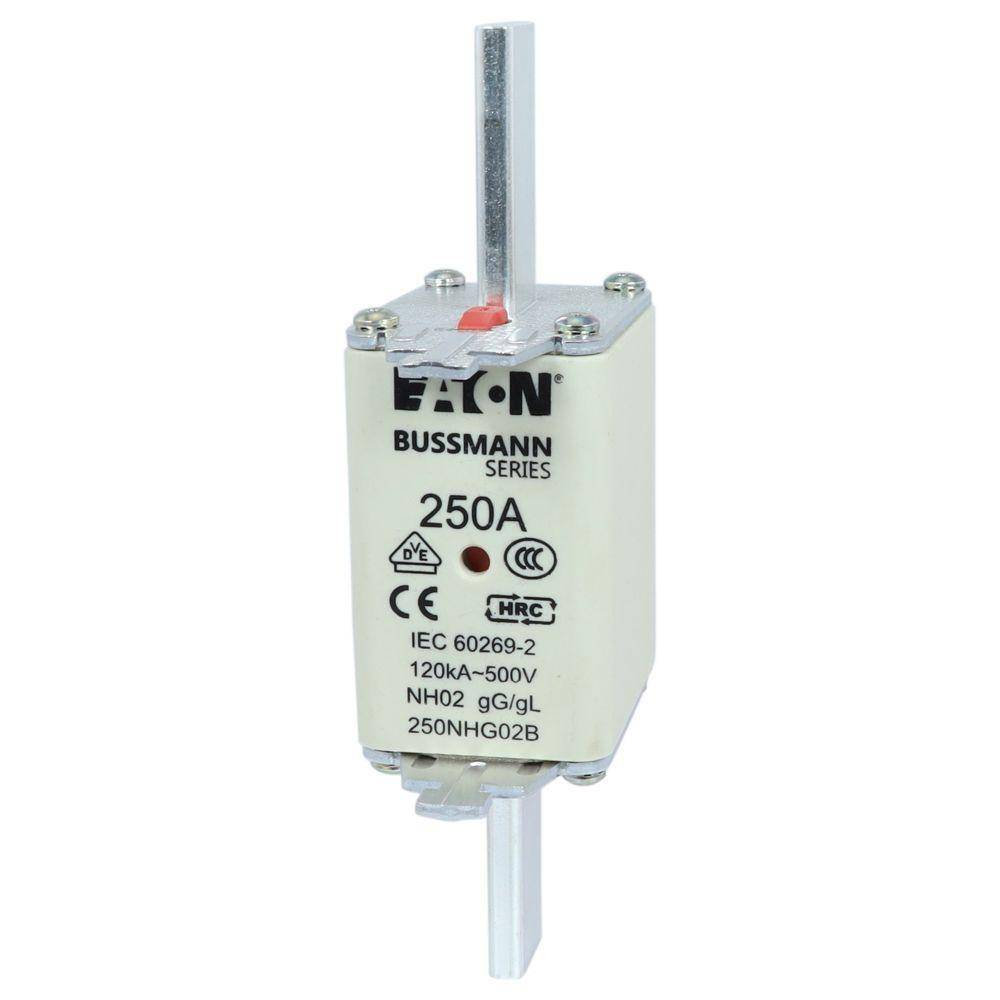 Edison Bussmann 250NHG02B Size 02 Dual Indicator NH Fuse Link, 500 V, 250 A, For Use With Bussmann NH Size Photovoltaic Fuse, Class C gG/gL Fuse, Ceramic
